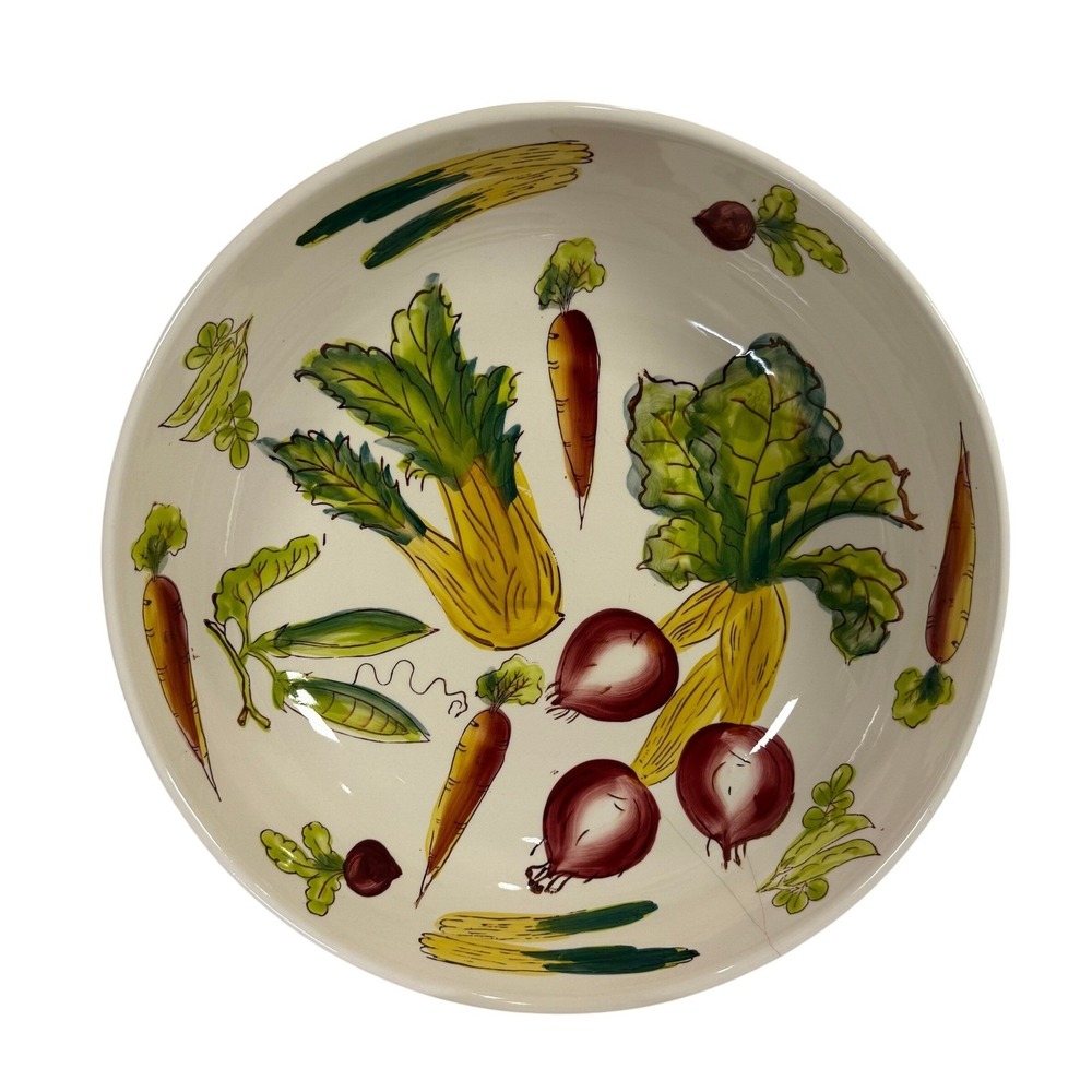 Pottery Barn VTG Vegetable Serving Bowl HandPainted Ceramic Japan Hairline Crack